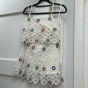 Lovers + Friends crocheted matching two piece skirt and halter top